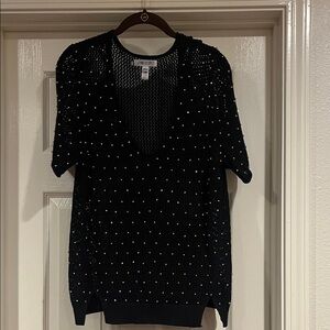 Jennifer Lopez Black V-Neck Short Sleeve Knit Top with Silver Studs